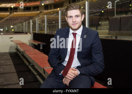 Oberhausen, Germany. 27th Apr, 2016. NHL hockey player Leon