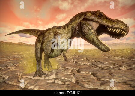 Tyrannosaurus rex dinosauro ruggente - 3D render Foto Stock