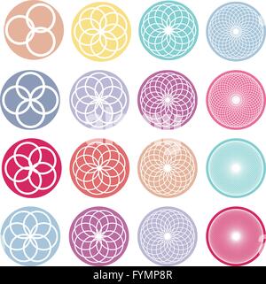 Round set di ornamenti. Abstract fiori creative Illustrazione Vettoriale