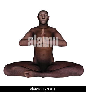 Femmina di homo erectus seduti in meditazione - 3D render Foto Stock