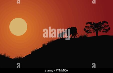 Silhouette di elefante illustrazione a piedi Illustrazione Vettoriale