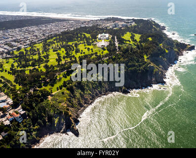 Vista aerea, Lands End sulla costa del Pacifico, San Francisco San Francisco Bay Area, California, Stati Uniti d'America Foto Stock