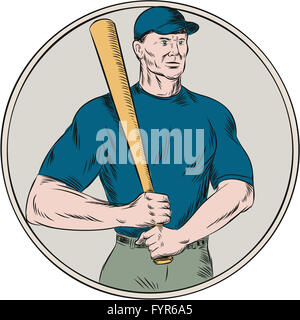 Giocatore di baseball della pastella Azienda Bat Etching Foto Stock