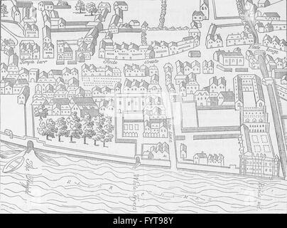 FLEET STREET: Fleet Street, il tempio, ecc. (Da Aggas' piano, 1563), c1880 mappa Foto Stock