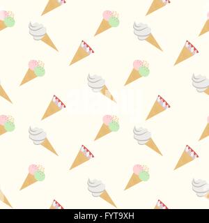 Modello senza giunture coni gelato bianco, vettore Illustrazione Vettoriale