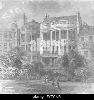 ST.JAMES: Samuel Rogers' House, parco verde di fronte. Londra, antica stampa c1880 Foto Stock