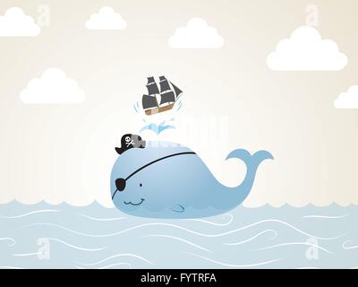 La balena pirata cartoon Illustrazione Vettoriale