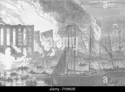 SOUTHWARK: Il grande incendio al Cotton's Wharf Tooley Street, 1861. Londra, c1880 Foto Stock