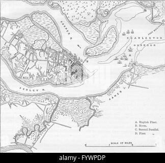 CHARLESTON: Piano di guerra civile assedio(Stedman), c1880 mappa antichi Foto Stock
