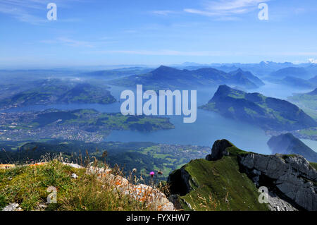 Città di Lucerna, il Monte Rigi, Mount Burgenstock, il Lago di Lucerna, Lucerna, Svizzera Centrale Svizzera / Vierwaldstattersee, Vierwaldstättersee, il Lago dei Quattro Cantoni boscose, Bürgenstock Foto Stock