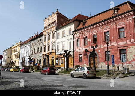 Levoca, Presov, Slovacchia - 03 Aprile 2016: vista sul vecchio case colorate in centro storico di Levoca, Slovacchia. Foto Stock