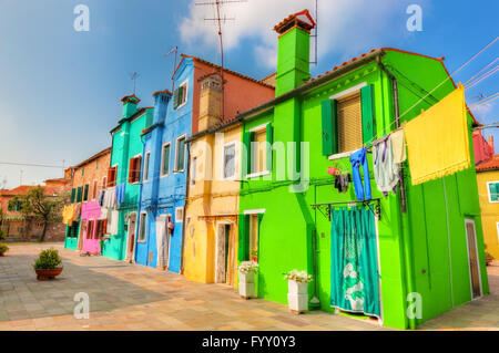 Case colorate sulla isola di Burano Foto Stock