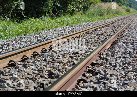 Stazione ferroviaria linea diagonale natura accanto ad albero orizzontale esterna Foto Stock