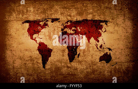 Arancione e marrone grunge mappa del mondo Foto Stock