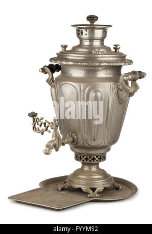 Vecchio tè russo samovar con vassoio Foto Stock