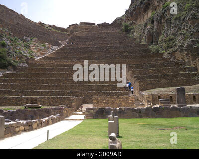 Ollantaytambo terrazze, Valle Sacra, Perù Sud America Foto Stock