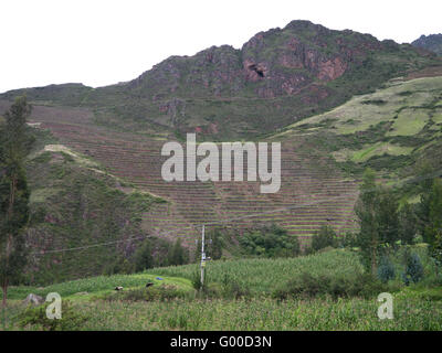 Terrazze Incas del Perù sulla strada tra Sucre e Cusco Valle Sacra Foto Stock