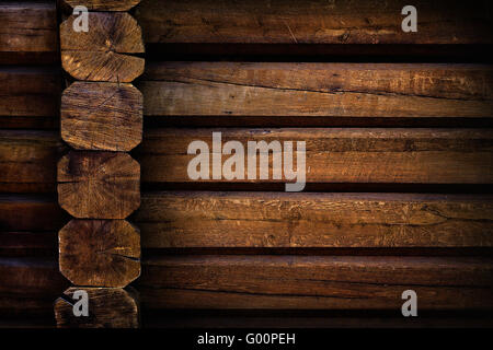 Parte di una parete di capanne di legno vicino fino Foto Stock