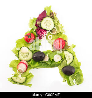 Lettera A fatto di insalata. Foto Stock
