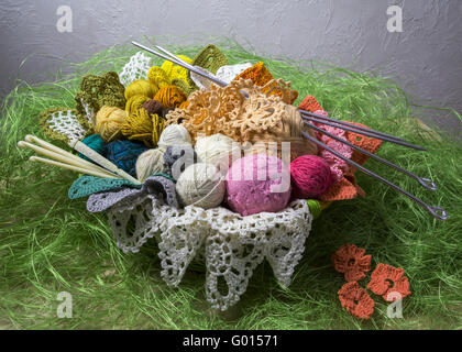 Filati per maglieria, aghi da maglia, Foto Stock