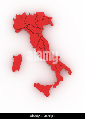 Mappa tridimensionale dell'Italia il bianco sullo sfondo isolato. 3d Foto Stock