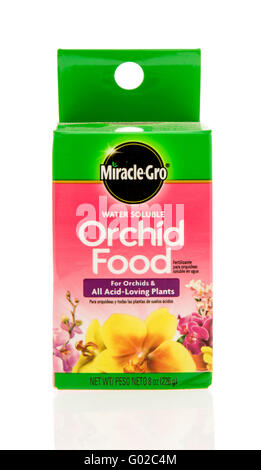 Winneconne, WI - 28 Aprile 2016: casella di miracolo Gro orchid cibo su un sfondo isolato Foto Stock