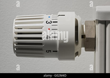 Valvola termostatica sul radiatore Foto Stock