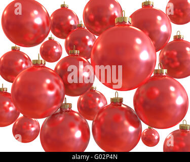 Sfondo di rosso lucido di natale sfere isolato Foto Stock