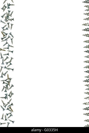 D'argento metallizzato viti telaio con un bianco backgrou Foto Stock