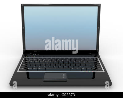 Aperto sul computer portatile sul bianco sfondo isolato Foto Stock