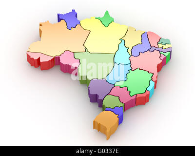 Mappa tridimensionale del Brasile sul bianco sfondo isolato. 3d Foto Stock