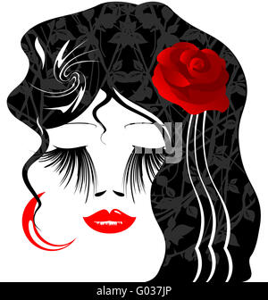 Immagine femmina con Red Rose in her hair Foto Stock
