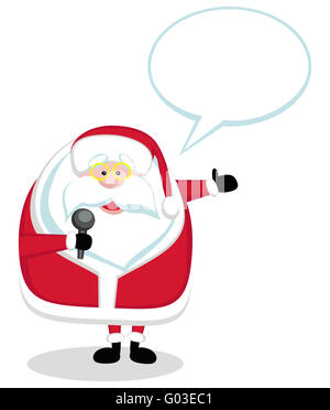 Cartoon Santa con microfono e discorso bolla Foto Stock