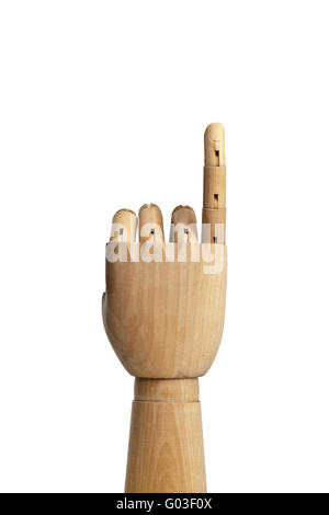 Mano artificiale fatta di legno, isolato su bianco Foto Stock