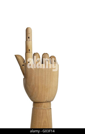 Mano artificiale fatta di legno, isolato su un bianco Foto Stock
