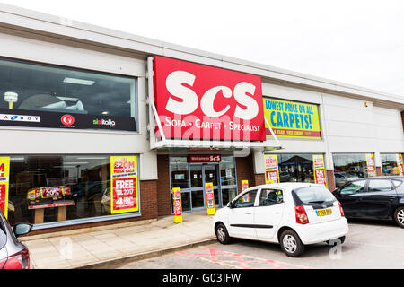 ScS divano tappeto negozio specializzato segno nome logo shop esterno Alexander retail park Grimsby REGNO UNITO Inghilterra negozi al dettaglio negozi Foto Stock