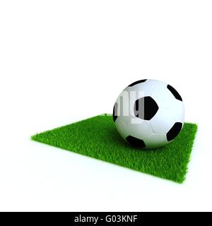 Pallone da calcio su un prato di un verde erba brillante Foto Stock
