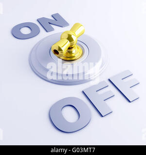 Golden interruttore a levetta con on-off segno su una luce b Foto Stock