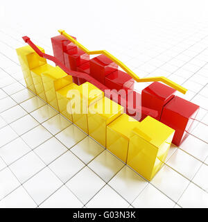 Due colonne luminose e frecce su un backgroun bianco Foto Stock