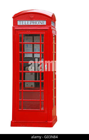 Rosso tipico british cabina telefonica isolata su sfondo bianco Foto Stock