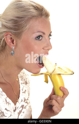 Ragazza con banane Foto Stock