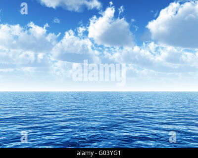 Nuvoloso blue sky lasciando per orizzonte al di sopra di un blue s Foto Stock