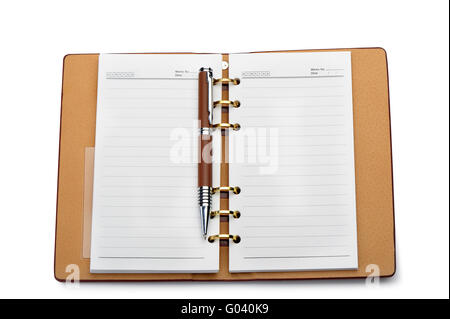 Aprire il notebook con il legame di rame e di stile Pen Foto Stock