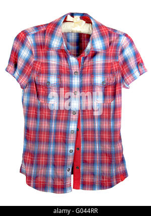 Plaid shirt con rosso e banda blu su sfondo bianco Foto Stock