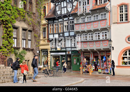 Municipio, mercato, città vecchia, Quedlinburg, Harz, Sassonia-Anhalt, Germania Foto Stock