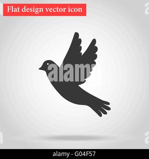 Icona di uccello grigio battenti design piatto con ombra Illustrazione Vettoriale