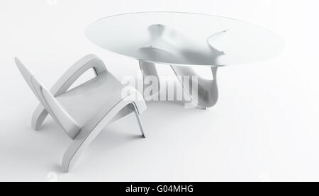 Vuoto poltrona moderna e tavolo da caffè in un bianco Foto Stock