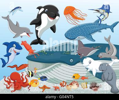 Cartoon animali del mare Illustrazione Vettoriale