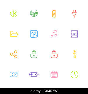 [JPEG] coloratissima linea semplice web icon set per il web, UI ed infografico e le applicazioni per dispositivi mobili Foto Stock