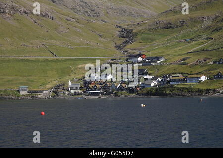 Bøur villaggio sull'isola delle isole Faerøer del funzionario ministeriale Foto Stock